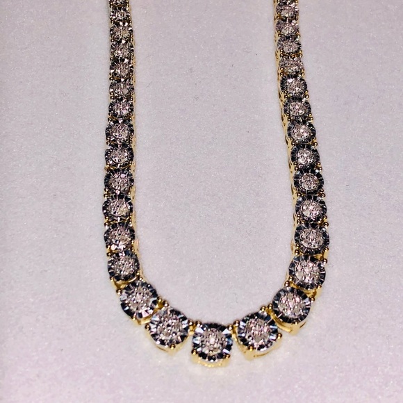 10k yellow gold vermeil Real Diamond Tennis Chain for Mother’s Day gift, bridal - Picture 3 of 11